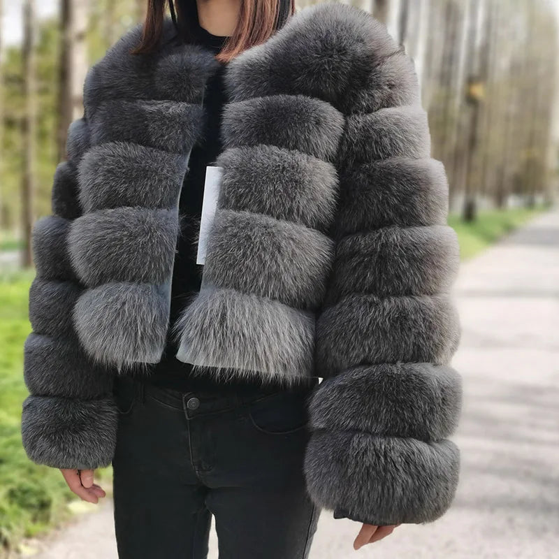 2024 Natural Real Fox Fur Coat Women